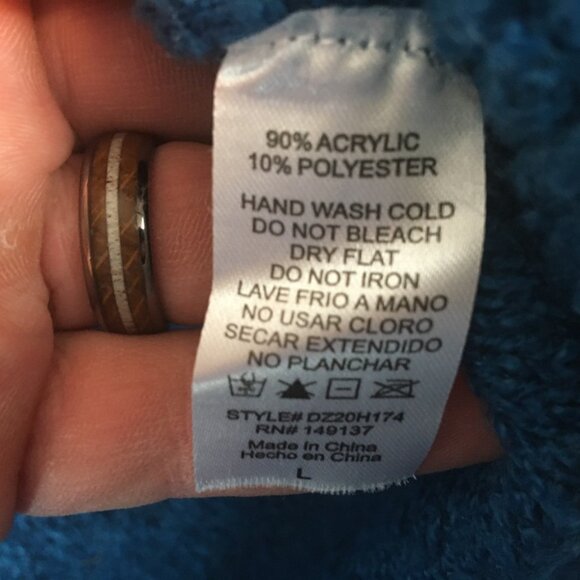 Double Zero Sweater L Oversized Slouchy Cropped V Neck Textured Boucle Knit Blue - Picture 8 of 13